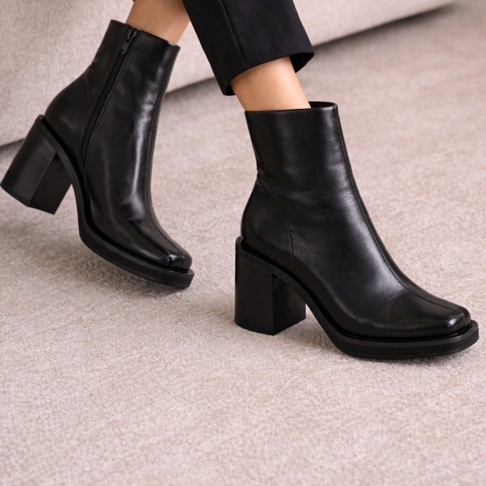 ASOS Black Leather Block Heel Ankle Boots